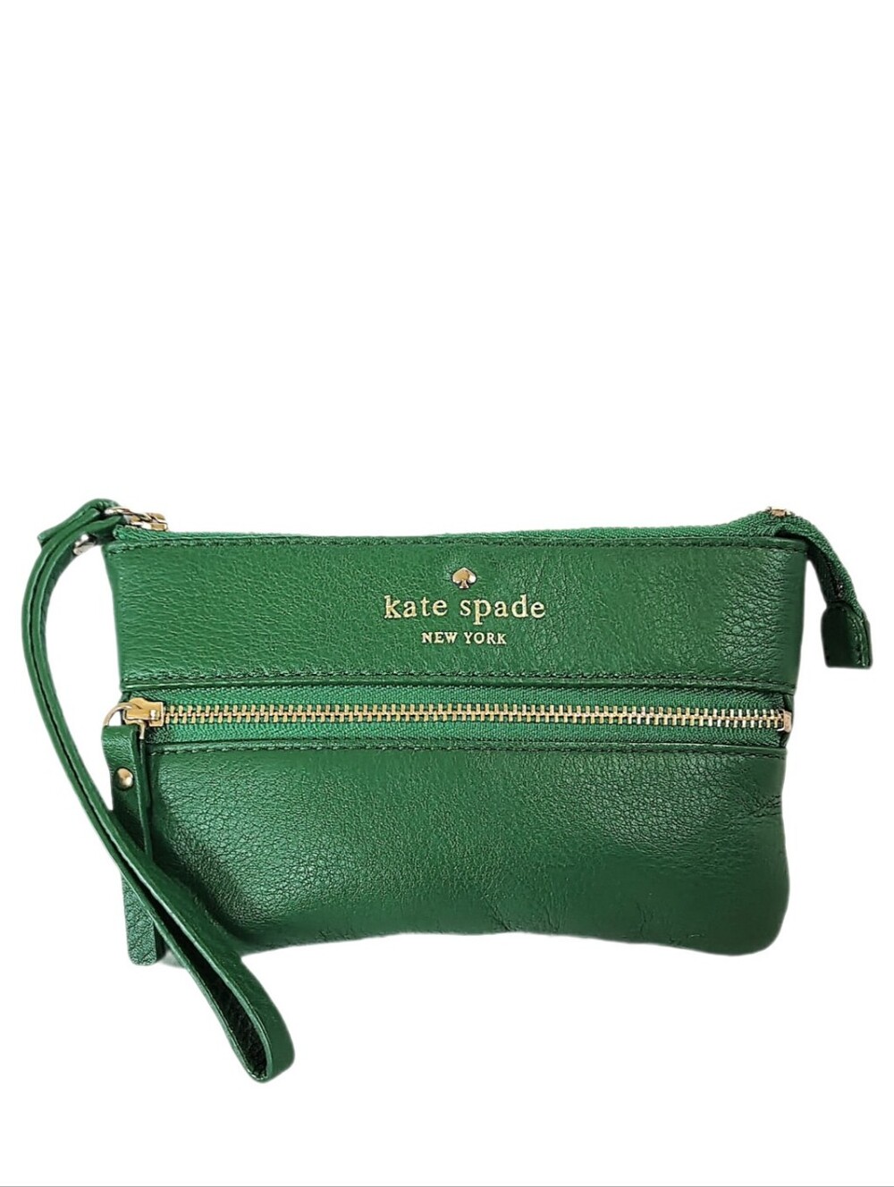 🆕 Kate Spade NY Cobble Hill Bee Emerald Green Pebbled Leather Zipper Wristlet
